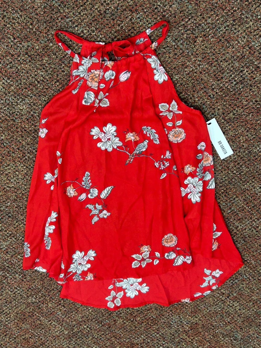 BB Dakota Red Floral Halter Neck Women's Top